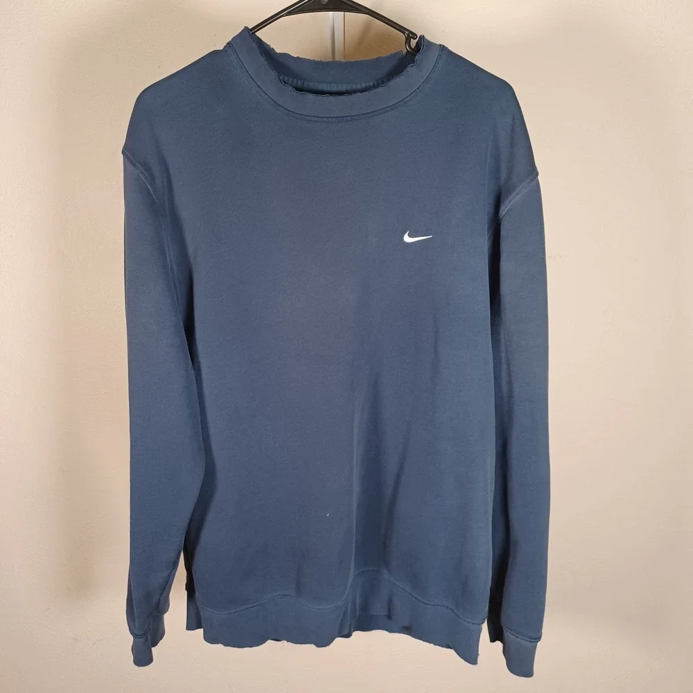 Nike Vintage Blank Thrashed Faded Navy Blue Crewneck Sweatshirt Oversized Medium